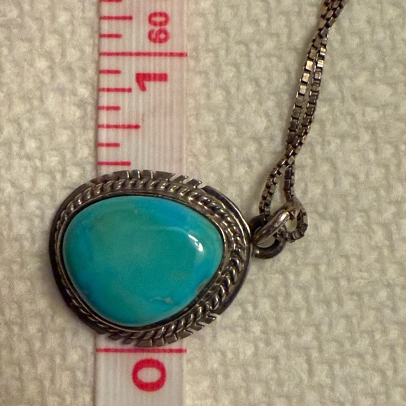 Vintage Sterling Silver and Turquoise Pendant Necklace - Picture 6 of 6